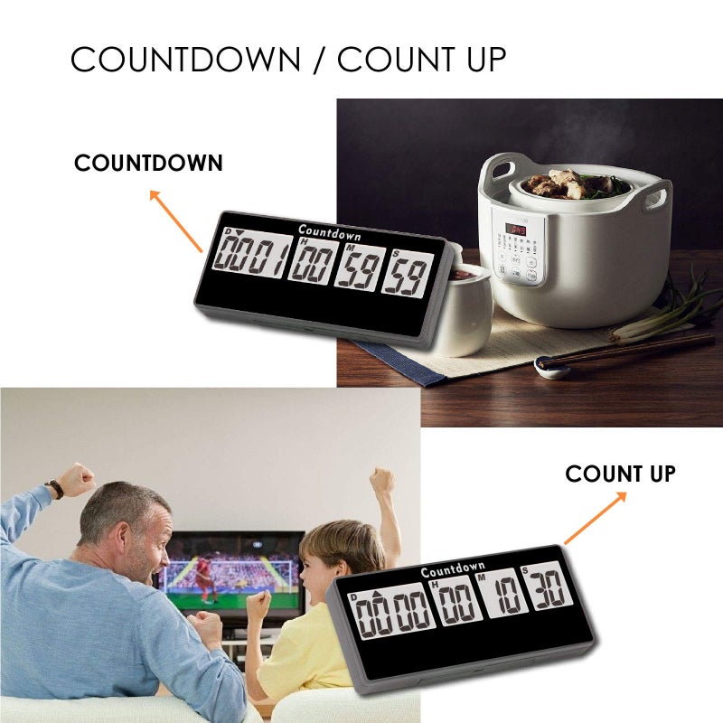 Jayron Retirement Countdown Timer - 9,999 Days Digital, Loud Alarms, Magnet Adsorption Stopwatch, Battery Operated, Replaceable, for Event Reminder, Pregnancy, Wedding, Kitchen (Black) - Image 2